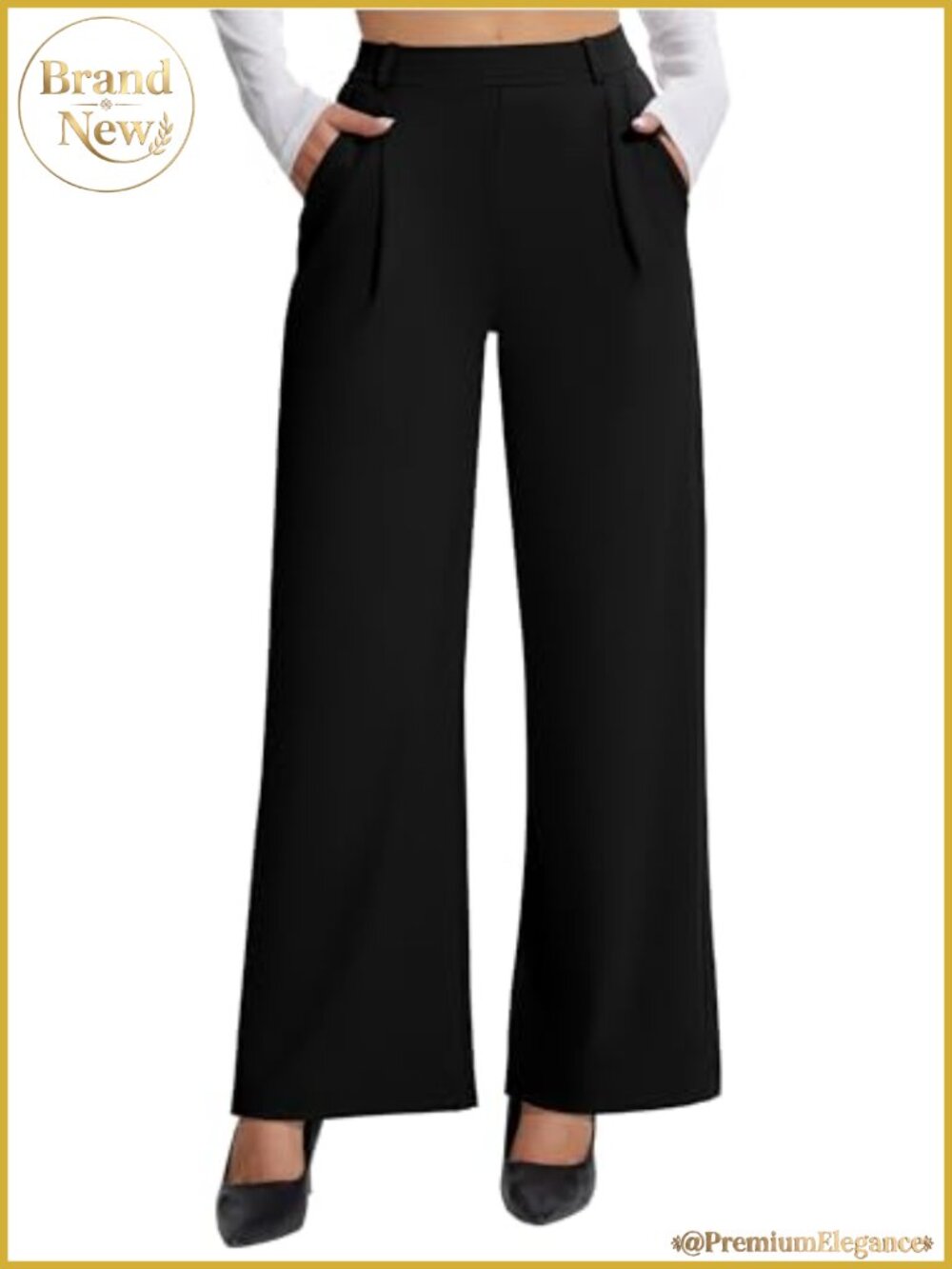 Wide Leg Dress Pants High Waist Stretchy Work Trousers Pleated Pull On